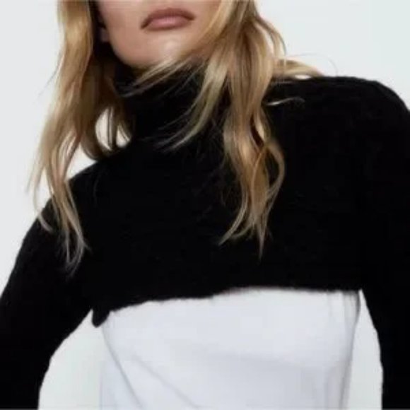 ZARA Cable Knit Arm Warmer Sweater Black - Picture 5 of 9